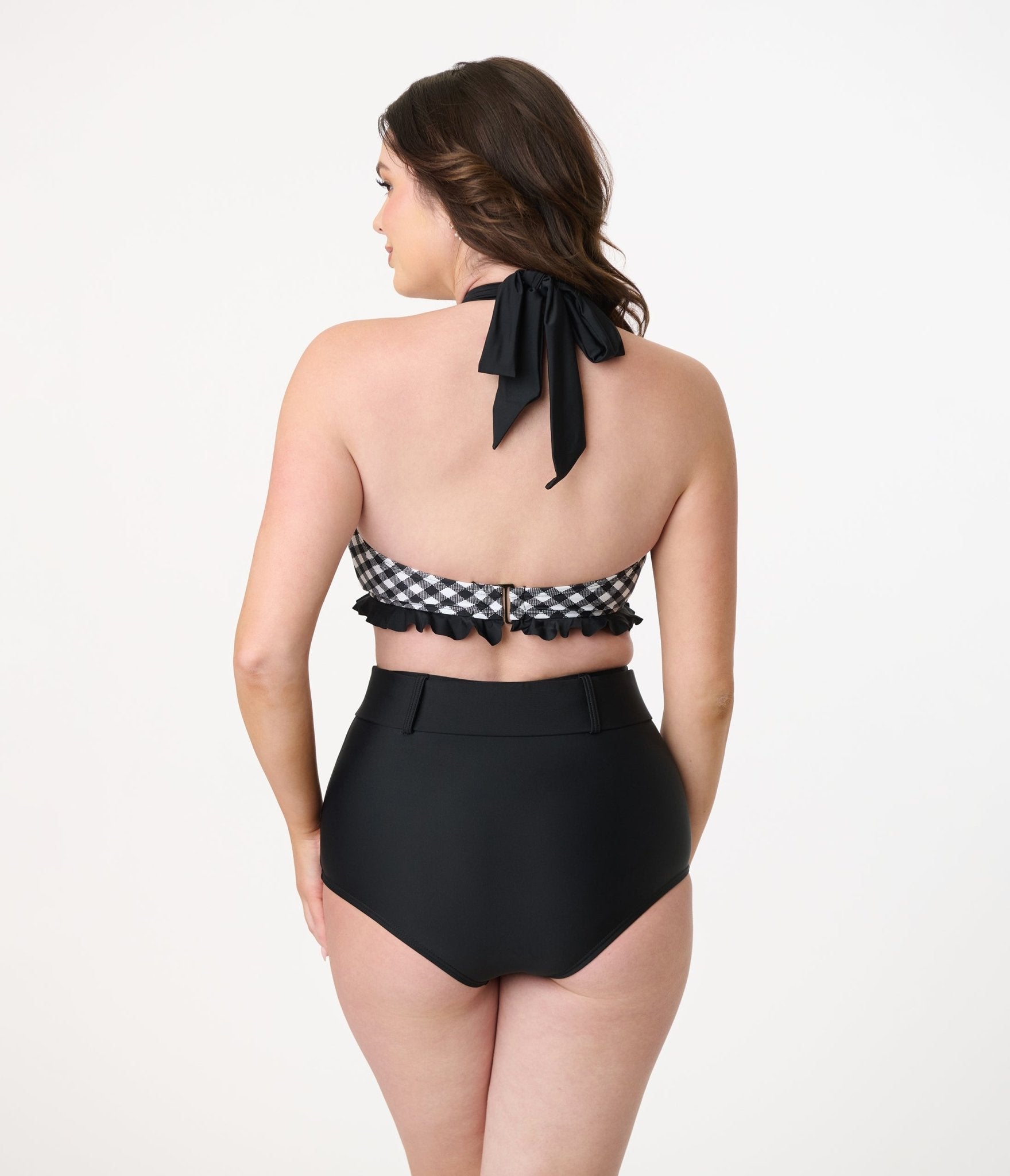Shoshanna Gingham Draped Halter Bikini Top in Blue Shoshanna Gingham Draped Halter Bikini Top in Blue