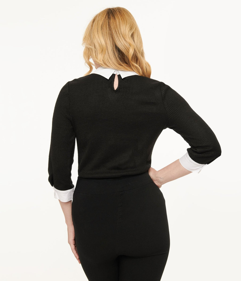 Unique Vintage Black & White Candy Cane Print Contrast Sabrina Sweater - Unique Vintage - Womens, TOPS, SWEATERS