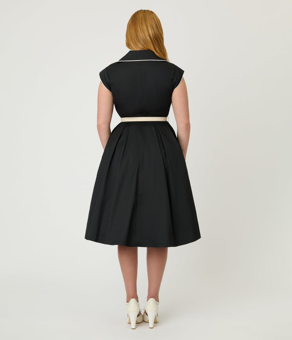 Unique Vintage Black & White Cotton Shirt Swing Dress - Unique Vintage - Womens, DRESSES, SWING