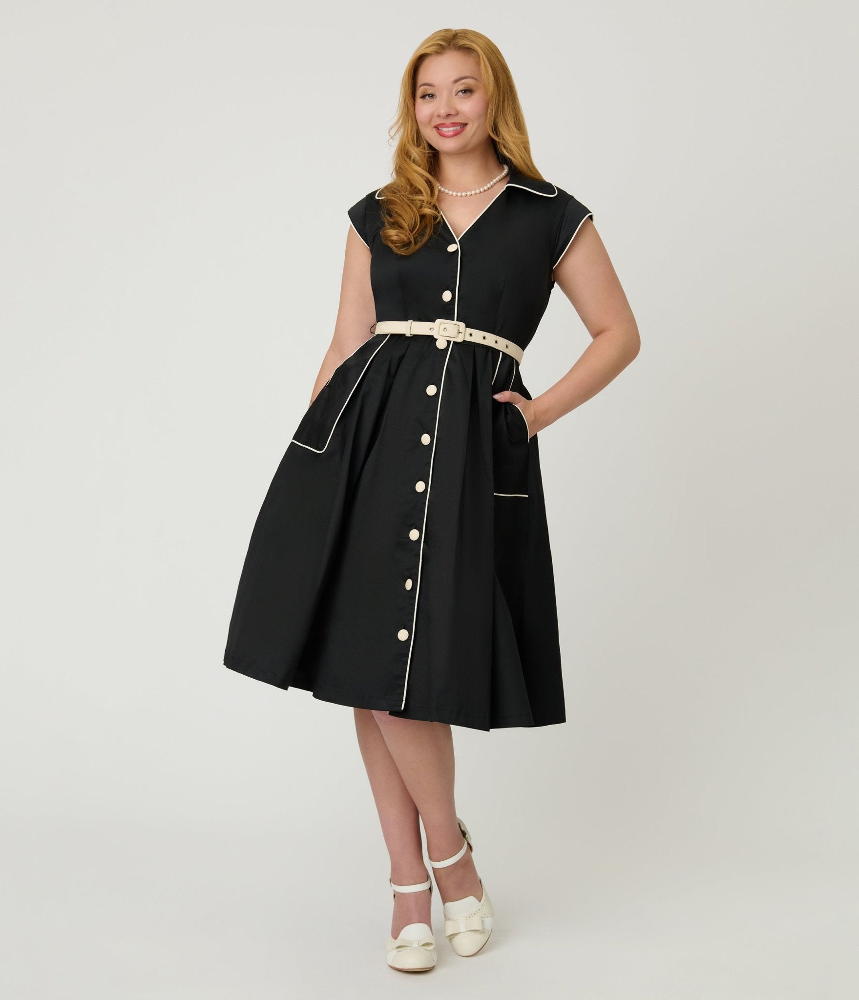 Unique Vintage Black & White Cotton Shirt Swing Dress Unique Vintage Black & White Cotton Shirt Swing Dress