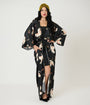 Unique Vintage Black & White Crane Long Kimono