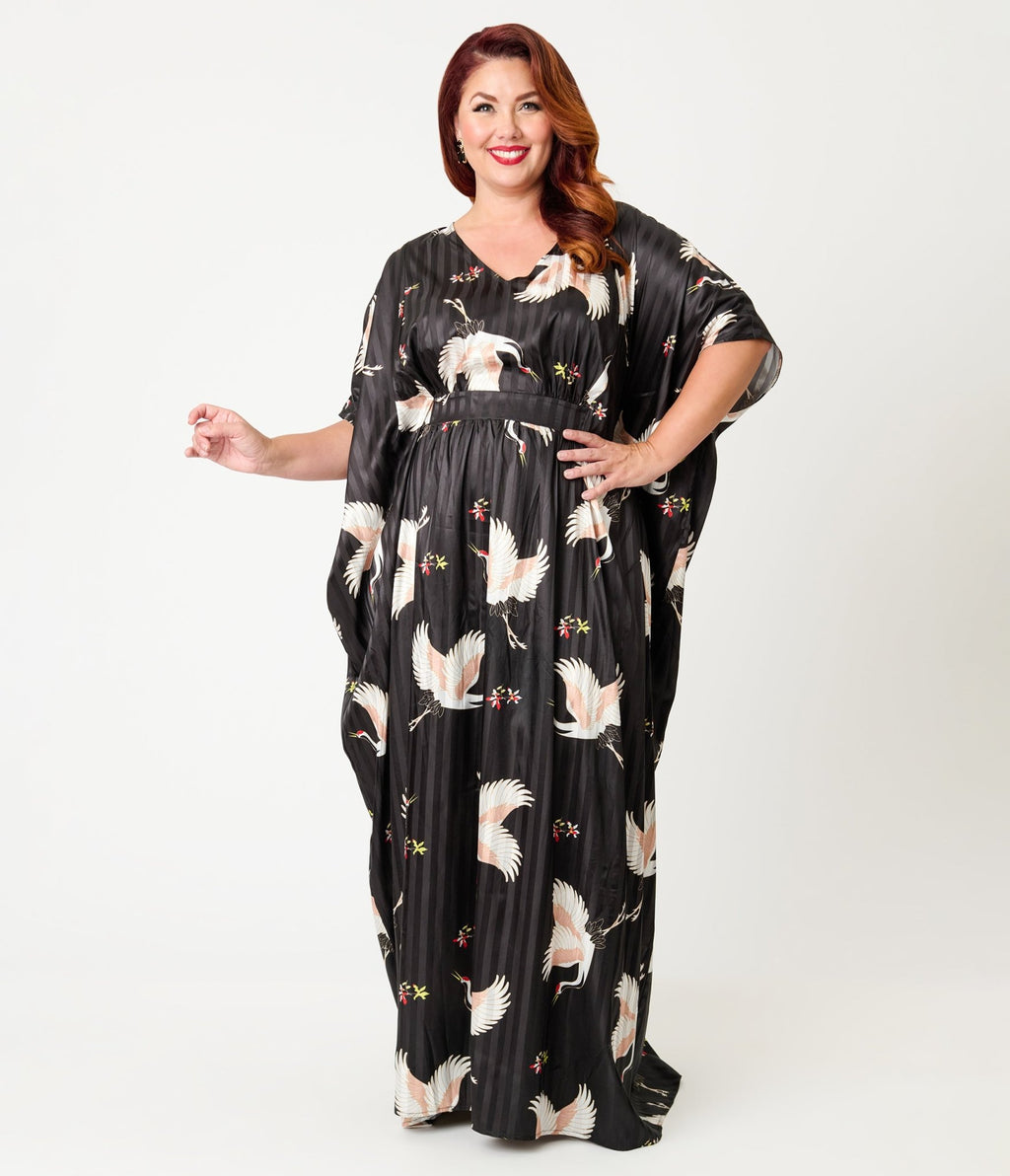 Unique Vintage Black & White Crane Print Burton Caftan - Unique Vintage - Womens, FLAPPER, COATS