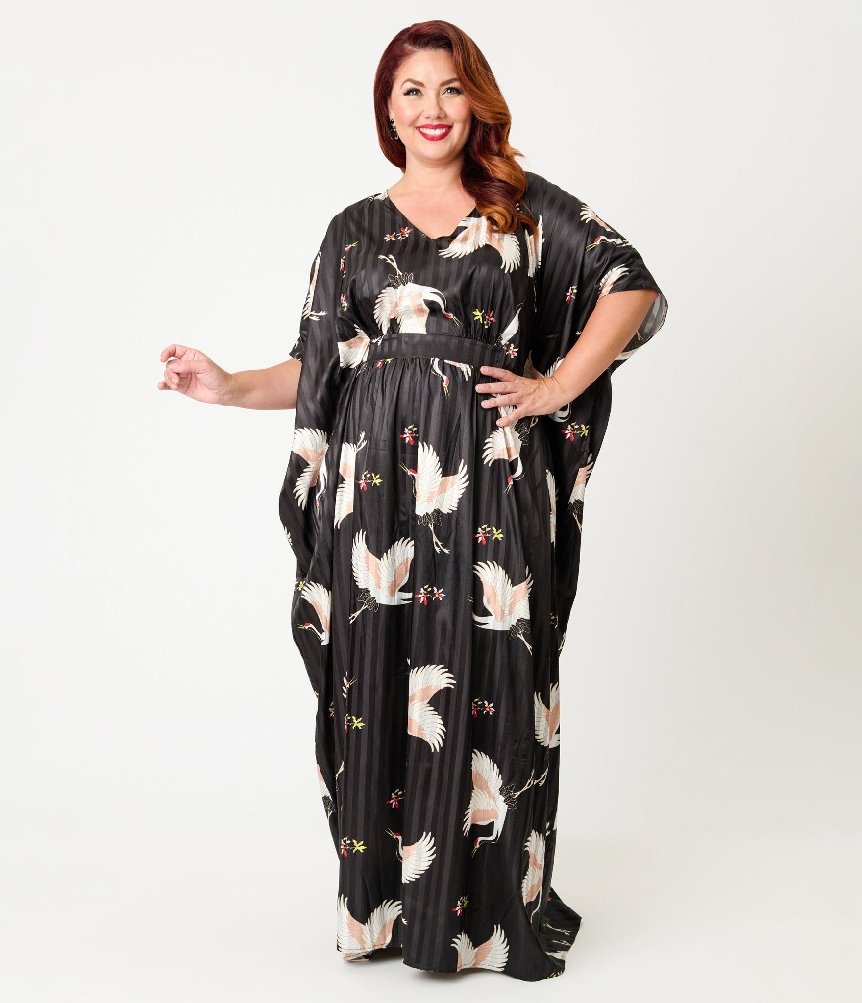 Unique Vintage Black & White Crane Print Burton Caftan - Unique Vintage - Womens, FLAPPER, COATS