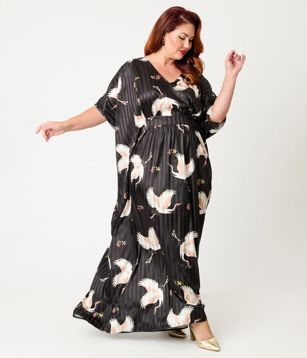 Unique Vintage Black & White Crane Print Burton Caftan - Unique Vintage - Womens, FLAPPER, COATS