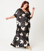 Unique Vintage Black & White Crane Print Burton Caftan - Unique Vintage - Womens, FLAPPER, COATS