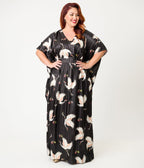 Unique Vintage Black & White Crane Print Burton Caftan - Unique Vintage - Womens, FLAPPER, COATS