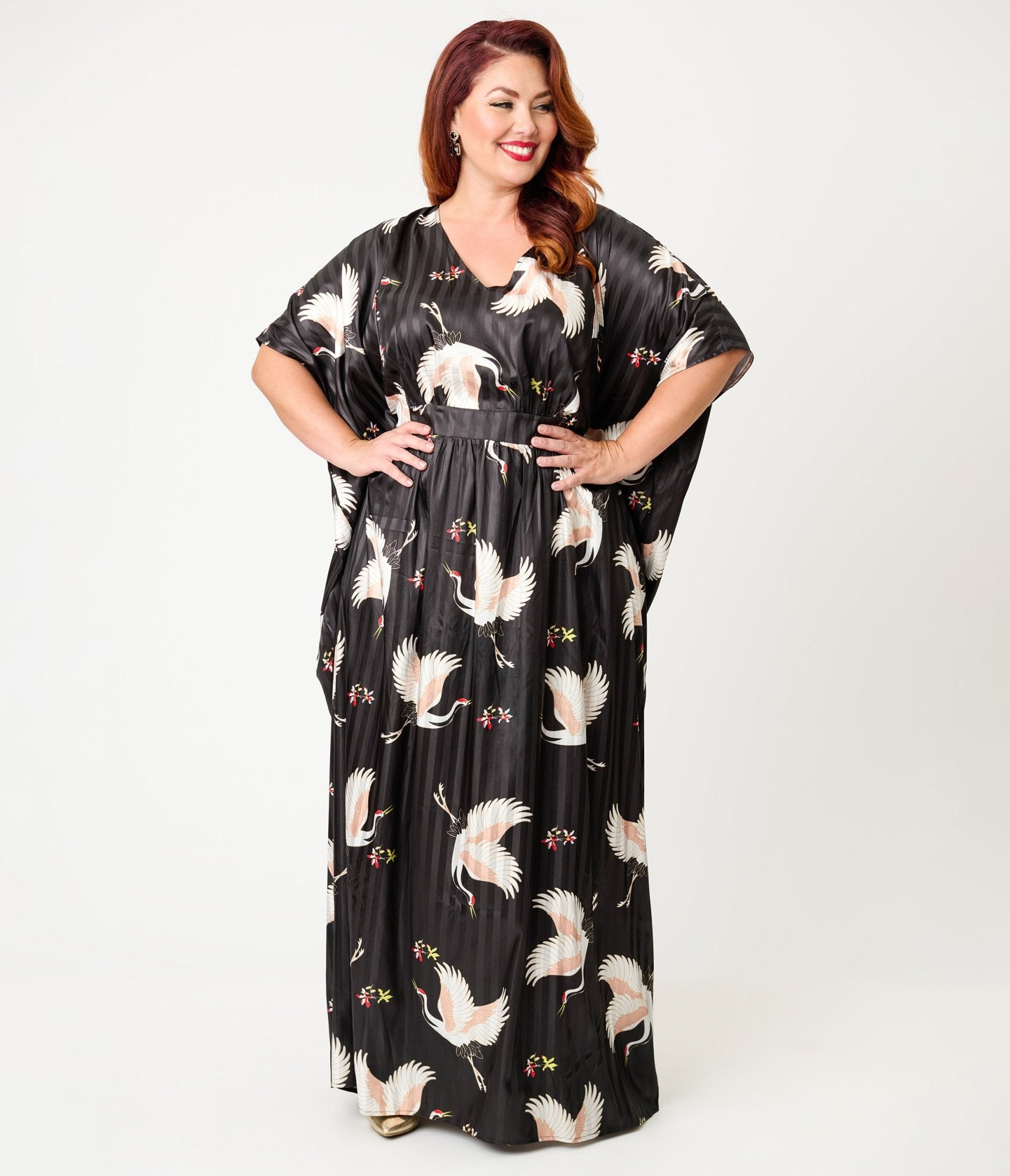 Unique Vintage Black & White Crane Print Burton Caftan - Unique Vintage - Womens, FLAPPER, COATS