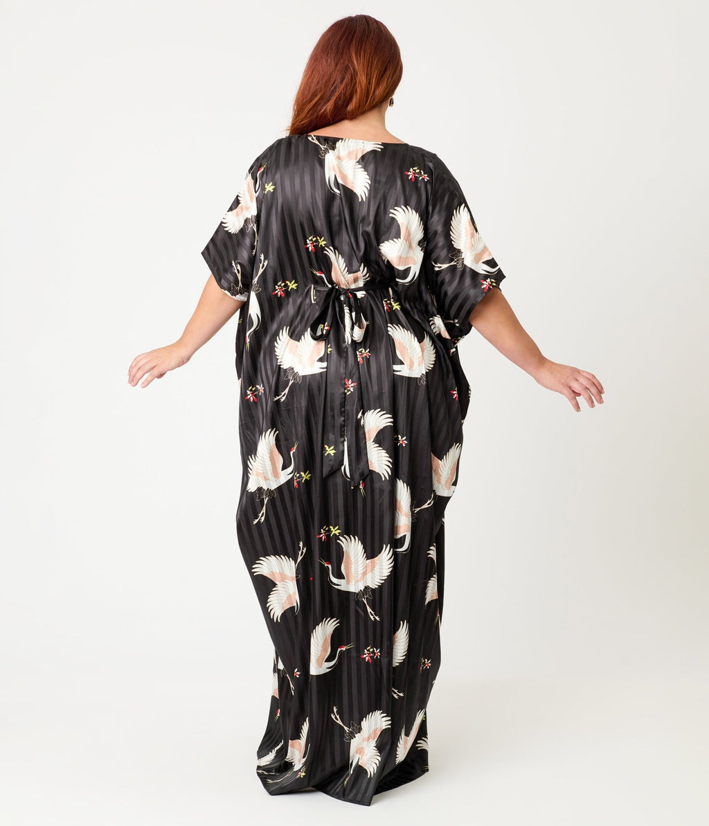 Unique Vintage Black & White Crane Print Burton Caftan - Unique Vintage - Womens, FLAPPER, COATS