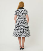 Unique Vintage Black & White Crossword Puzzle Cotton Shirt Dress - Unique Vintage - Womens, DRESSES, SWING