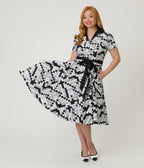 Unique Vintage Black & White Crossword Puzzle Cotton Shirt Dress - Unique Vintage - Womens, DRESSES, SWING