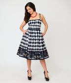 Unique Vintage Black & White Diamond Ouija Border Print Linda Swing Dress - Unique Vintage - Womens, DRESSES, SWING
