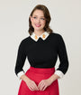 Unique Vintage Black & White Gingerbread Man Collar Sabrina Sweater