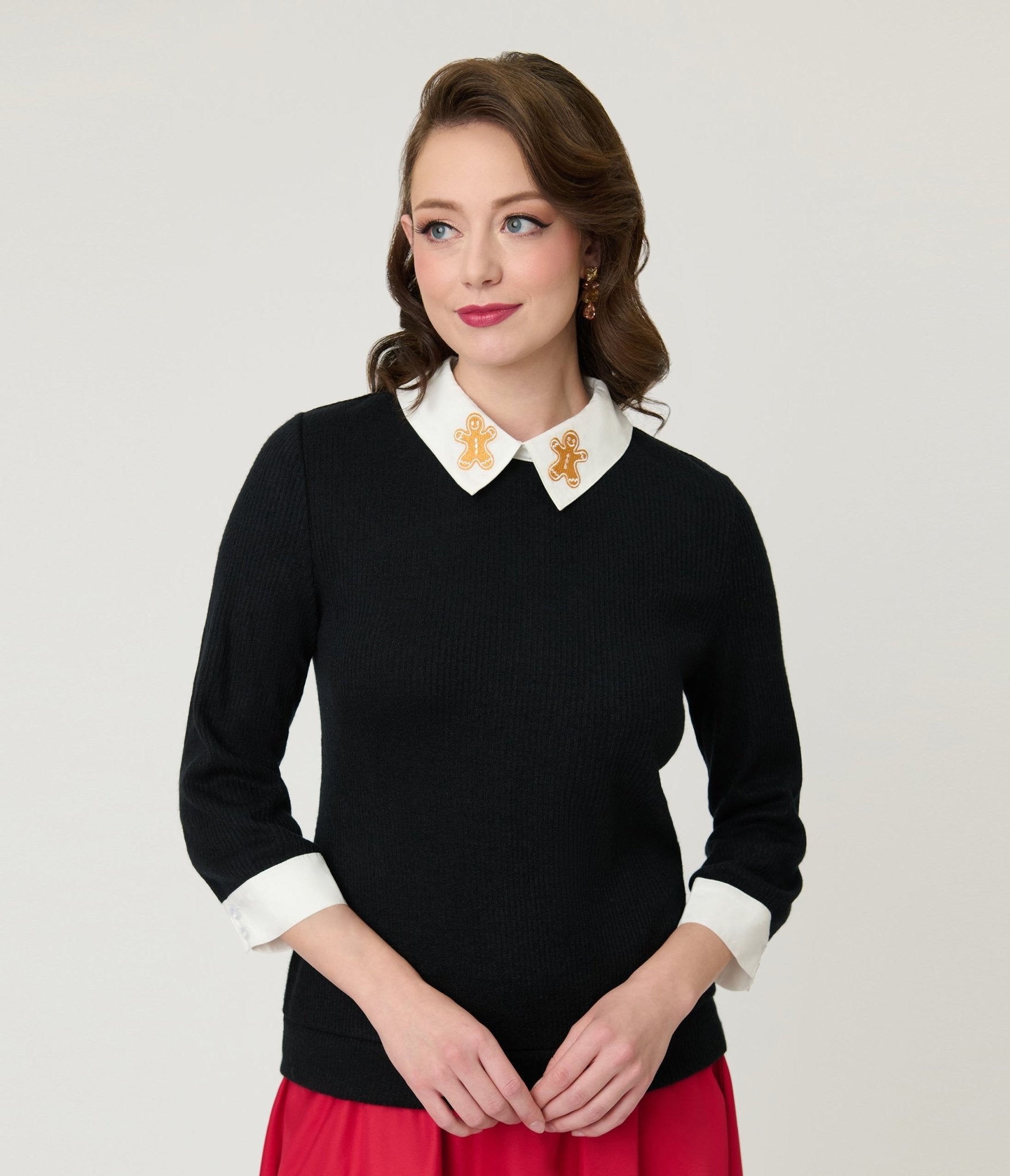 Unique Vintage Black & White Gingerbread Man Collar Sabrina Sweater - Unique Vintage - Womens, TOPS, KNIT TOPS