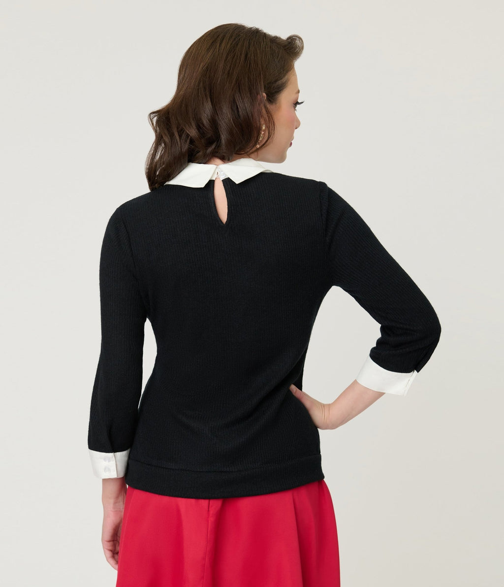 Unique Vintage Black & White Gingerbread Man Collar Sabrina Sweater - Unique Vintage - Womens, TOPS, KNIT TOPS