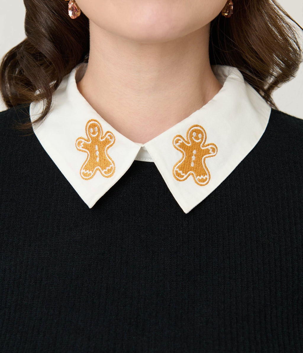 Unique Vintage Black & White Gingerbread Man Collar Sabrina Sweater - Unique Vintage - Womens, TOPS, KNIT TOPS