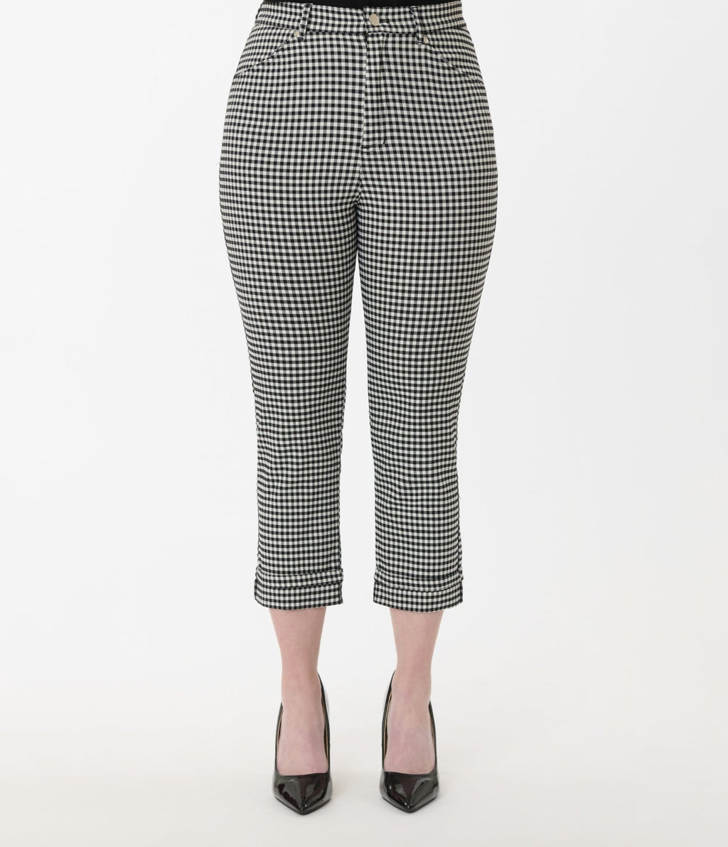 Unique Vintage Black & White Gingham Capris - Unique Vintage - Womens, BOTTOMS, CAPRI