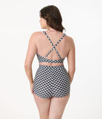 Unique Vintage Black & White Gingham High Waist Skort Swim Bottom - Unique Vintage - Womens, SWIM, BOTTOM