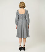 Unique Vintage Black & White Gingham Peasant Sleeve Swing Dress - Unique Vintage - Womens, DRESSES, SWING