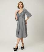 Unique Vintage Black & White Gingham Peasant Sleeve Swing Dress - Unique Vintage - Womens, DRESSES, SWING