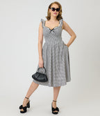 Unique Vintage Black & White Gingham Sweetheart Flutter Sleeve Swing Dress - Unique Vintage - Womens, DRESSES, SWING
