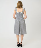 Unique Vintage Black & White Gingham Sweetheart Flutter Sleeve Swing Dress - Unique Vintage - Womens, DRESSES, SWING