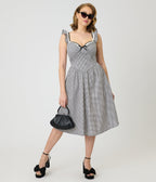Unique Vintage Black & White Gingham Sweetheart Flutter Sleeve Swing Dress - Unique Vintage - Womens, DRESSES, SWING