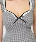 Unique Vintage Black & White Gingham Sweetheart Flutter Sleeve Swing Dress - Unique Vintage - Womens, DRESSES, SWING