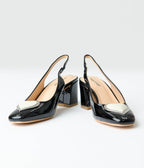 Unique Vintage Black & White Heart Leatherette Slingback Heels - Unique Vintage - Womens, SHOES, HEELS