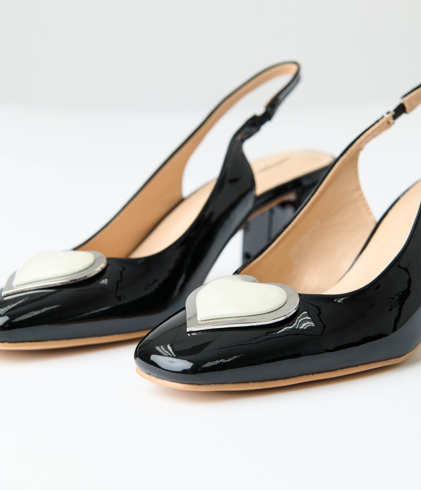 Unique Vintage Black & White Heart Leatherette Slingback Heels - Unique Vintage - Womens, SHOES, HEELS