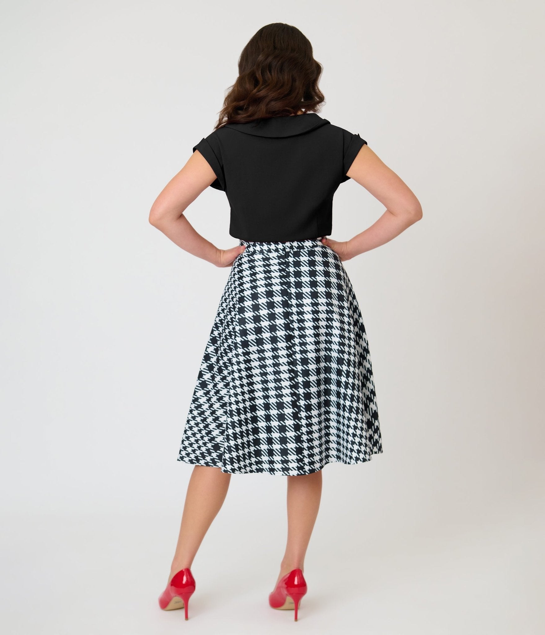 Unique Vintage Black & White Houndstooth Vivian Swing Skirt - Unique Vintage - Womens, BOTTOMS, SKIRTS