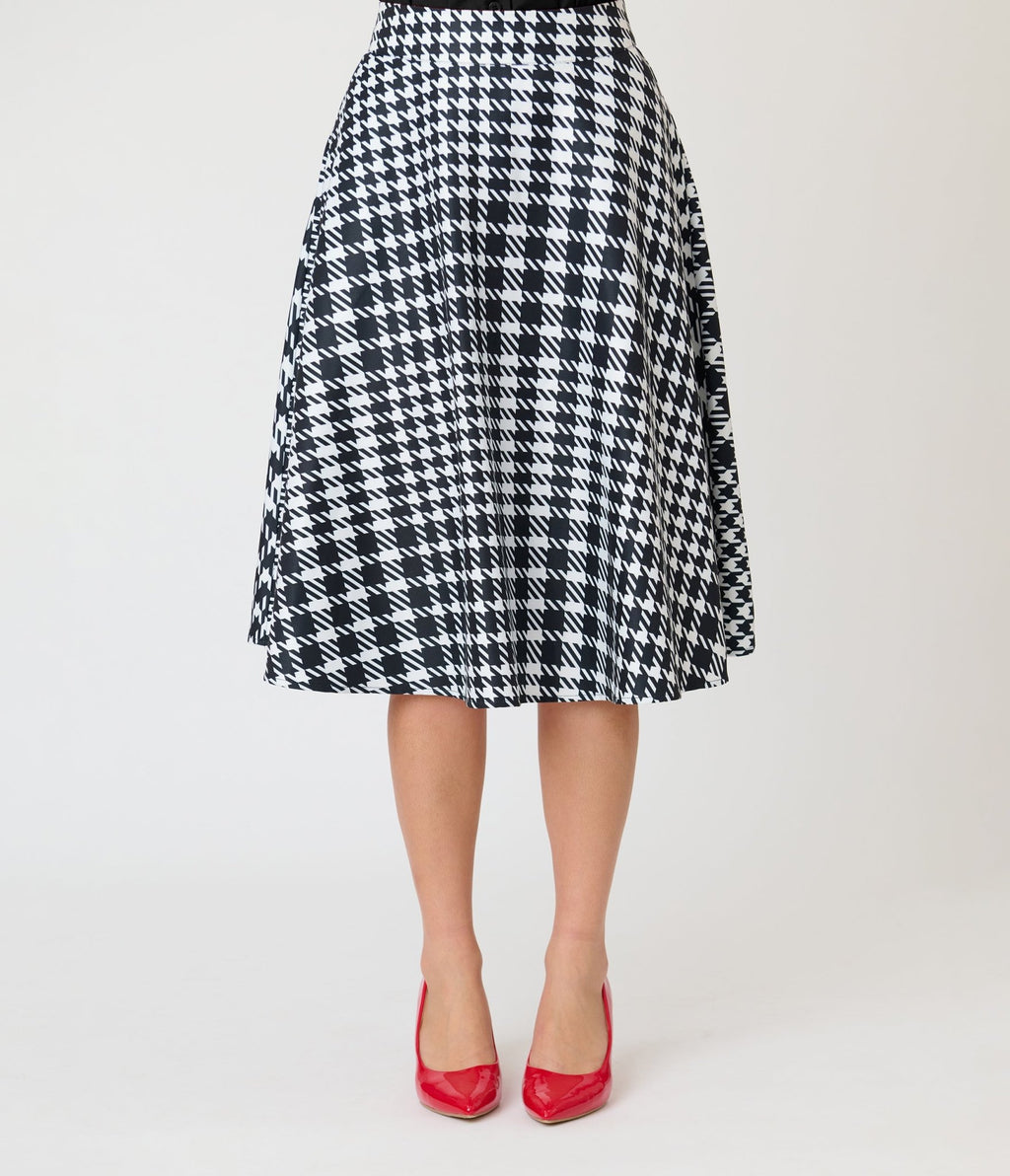 Unique Vintage Black & White Houndstooth Vivian Swing Skirt - Unique Vintage - Womens, BOTTOMS, SKIRTS