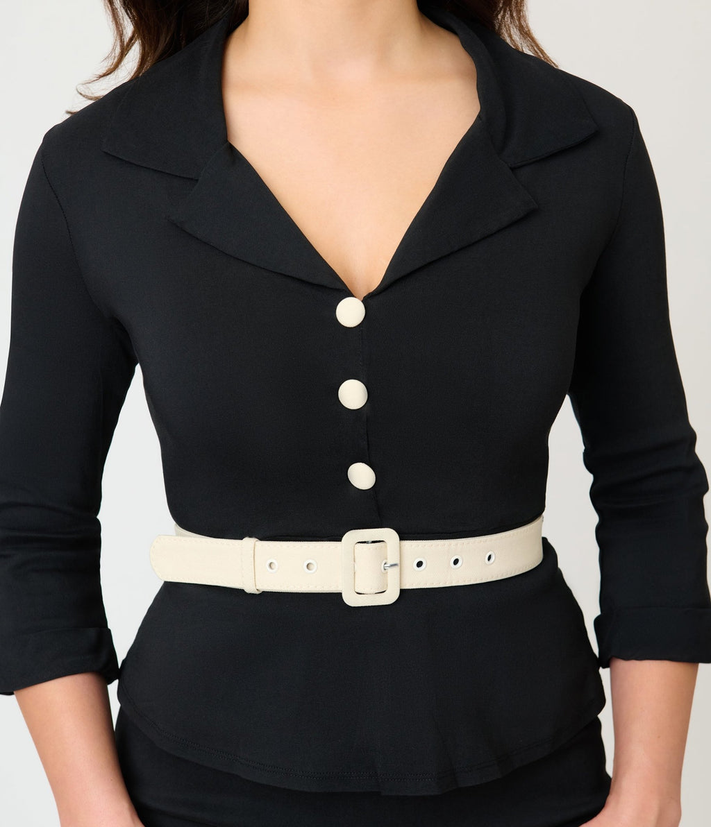 Unique Vintage Black & White Peplum Cooper Suit Dress - Unique Vintage - Womens, DRESSES, WIGGLE