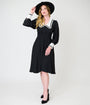 Unique Vintage Black & White Pilgrim Collar Wendy Swing Dress