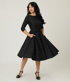 Unique Vintage Black & White Pin Dot Devon Swing Dress - Unique Vintage - Womens, DRESSES, SWING