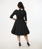 Unique Vintage Black & White Pin Dot Shirt Dress - Unique Vintage - Womens, DRESSES, SWING