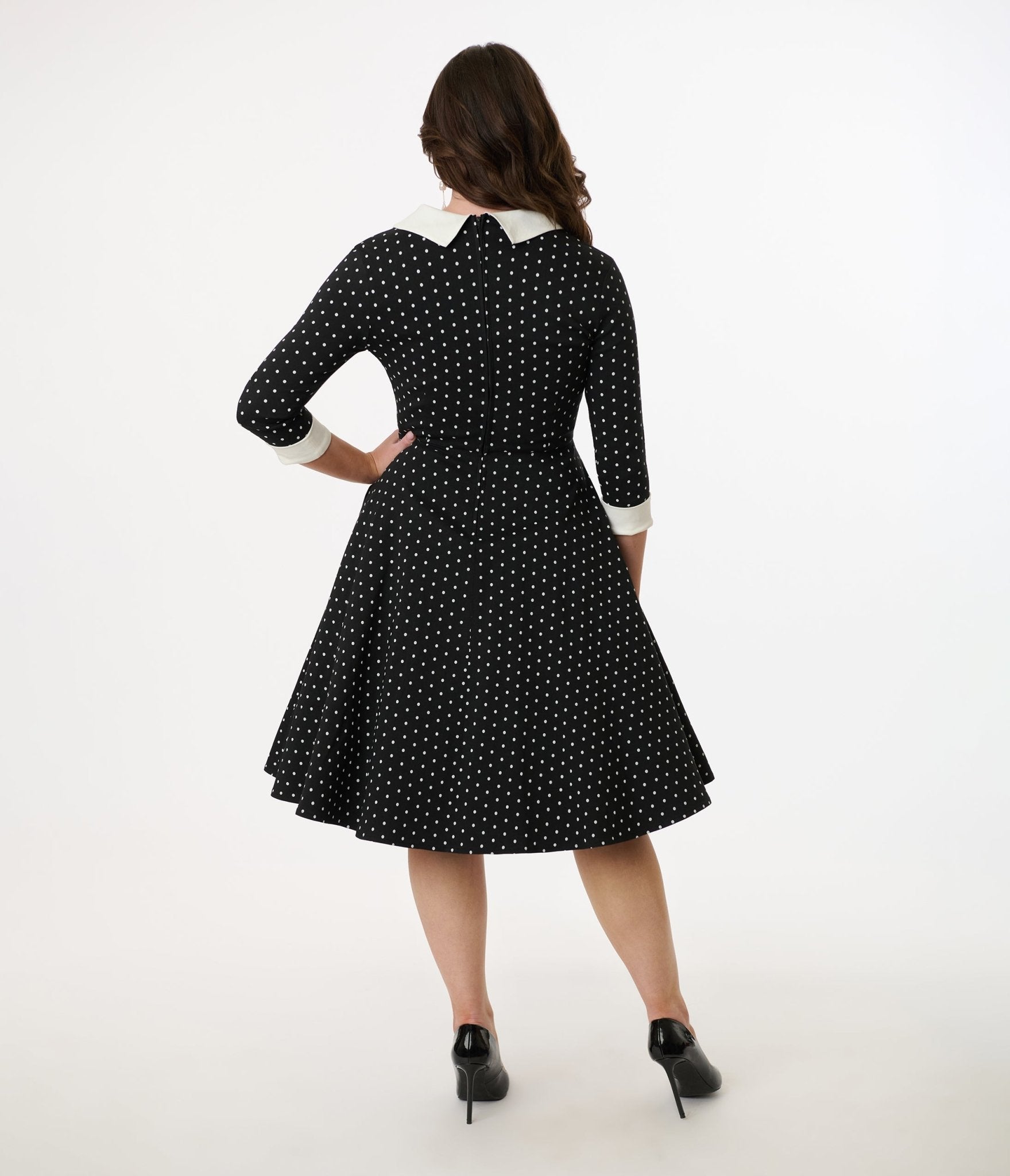 Unique Vintage Black & White Pin Dot Shirt Dress - Unique Vintage - Womens, DRESSES, SWING