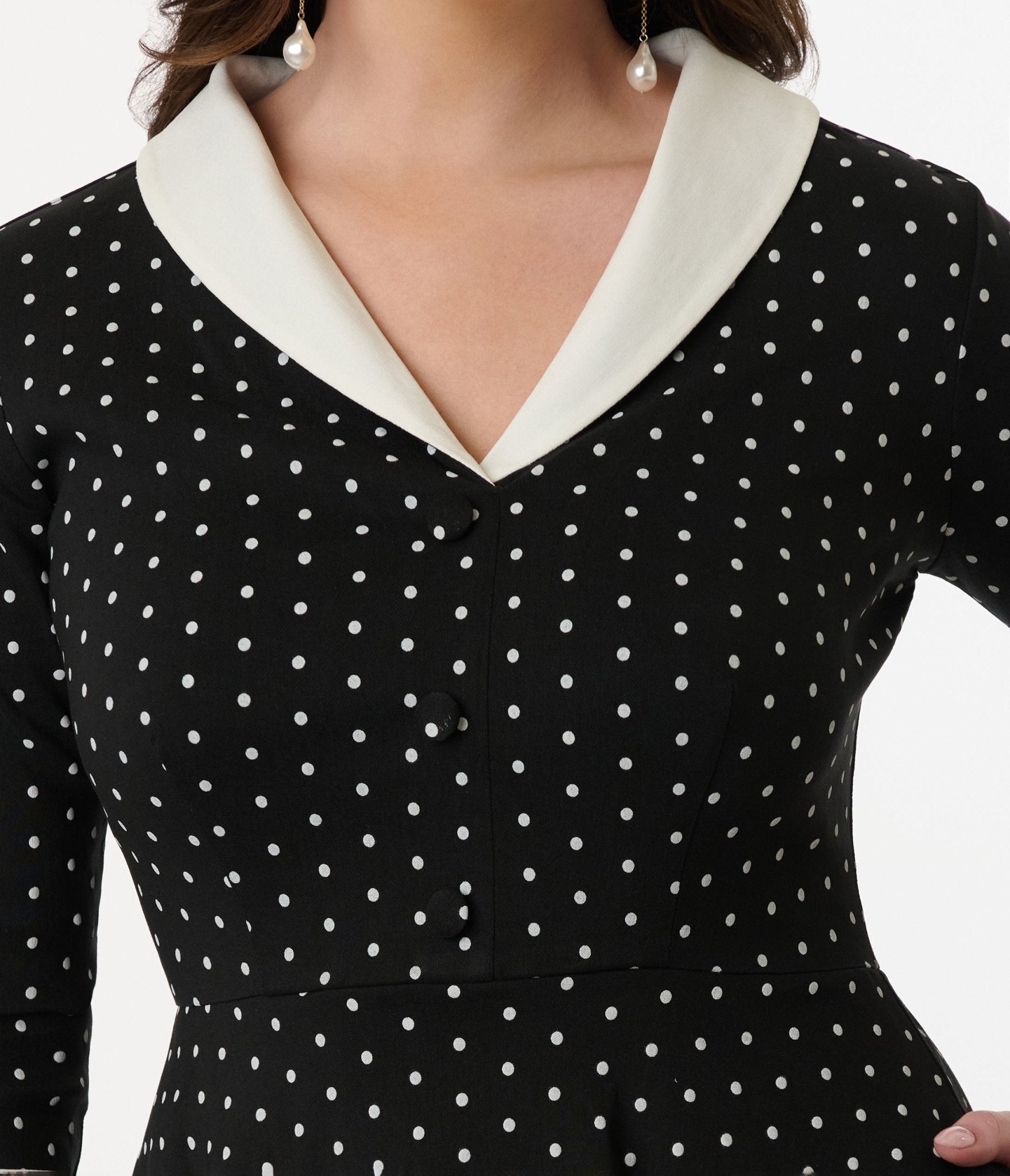 Unique Vintage Black & White Pin Dot Shirt Dress - Unique Vintage - Womens, DRESSES, SWING