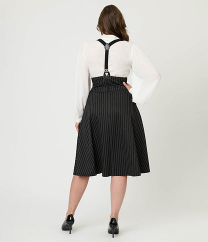 Unique Vintage Black & White Pin Stripe Suspender Swing Skirt - Unique Vintage - Womens, BOTTOMS, SKIRTS
