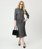 Unique Vintage Black & White Plaid Boucle Peplum Jacket - Unique Vintage - Womens, TOPS, OUTERWEAR
