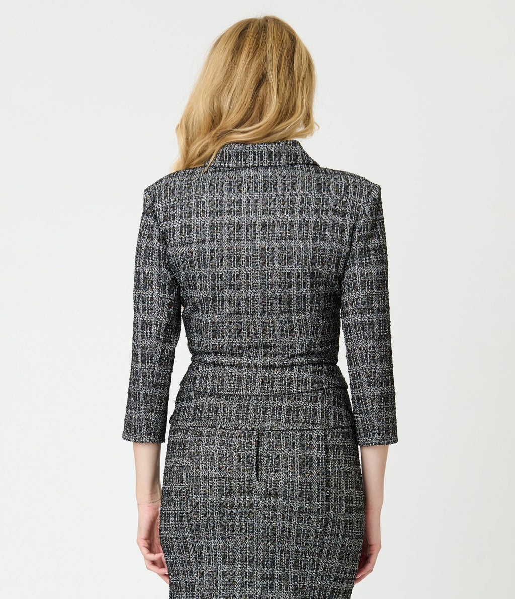 Unique Vintage Black & White Plaid Boucle Peplum Jacket - Unique Vintage - Womens, TOPS, OUTERWEAR