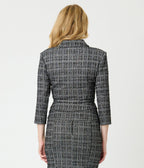 Unique Vintage Black & White Plaid Boucle Peplum Jacket - Unique Vintage - Womens, TOPS, OUTERWEAR