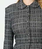 Unique Vintage Black & White Plaid Boucle Peplum Jacket - Unique Vintage - Womens, TOPS, OUTERWEAR