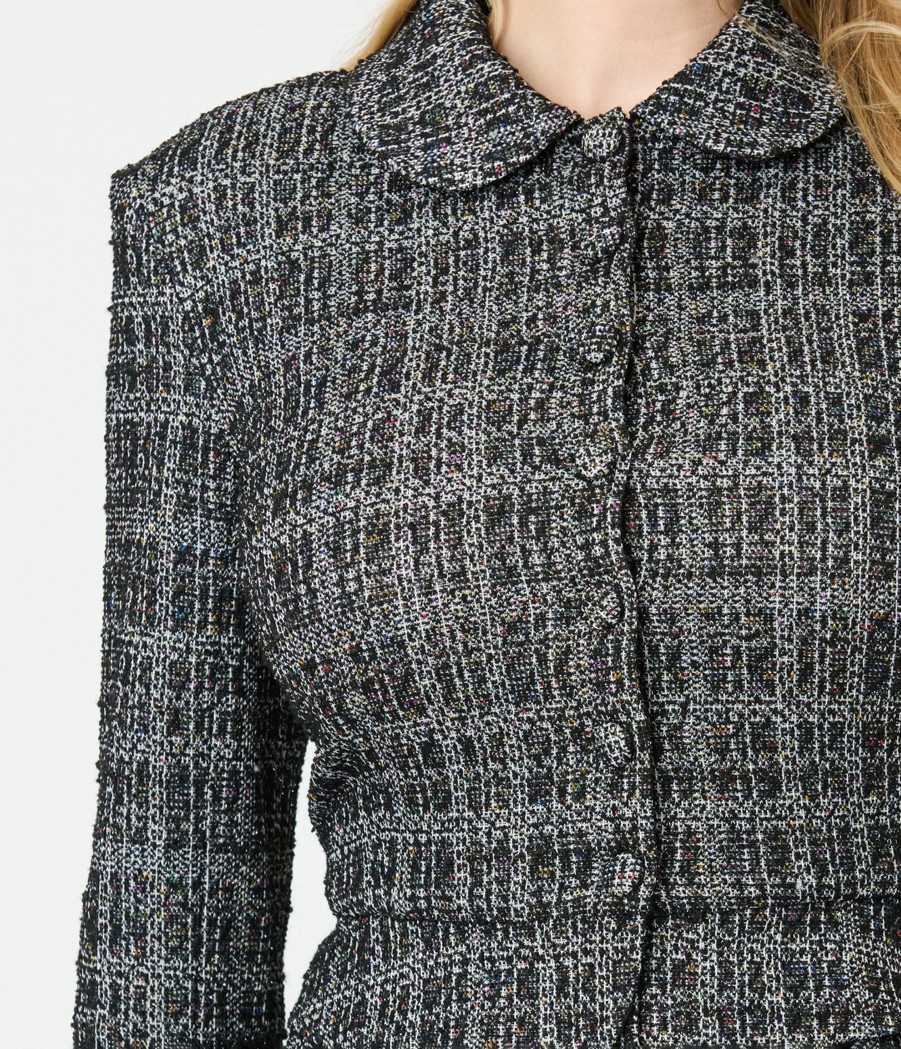 Unique Vintage Black & White Plaid Boucle Peplum Jacket - Unique Vintage - Womens, TOPS, OUTERWEAR