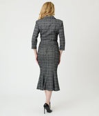 Unique Vintage Black & White Plaid Boucle Trumpet Skirt - Unique Vintage - Womens, BOTTOMS, SKIRTS