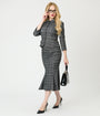 Unique Vintage Black & White Plaid Boucle Trumpet Skirt