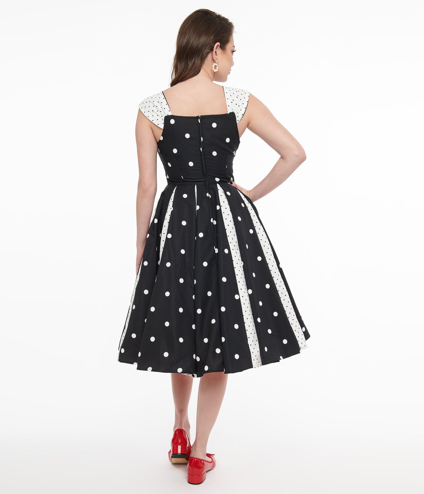 Unique Vintage Black & White Polka Dot Stripe Swing Dress - Unique Vintage - Womens, DRESSES, SWING