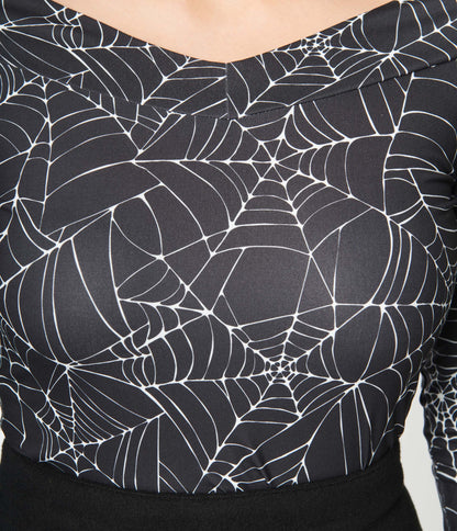 Unique Vintage Black & White Spiderweb Scarlett Top - Unique Vintage - Womens, HALLOWEEN, TOPS