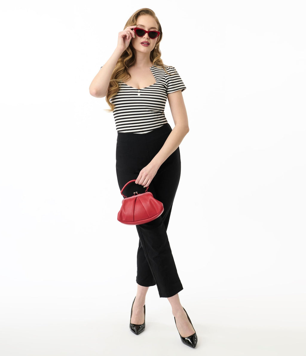 Unique Vintage Black & White Stripe Pentagon Collar Knit Top - Unique Vintage - Womens, TOPS, KNIT TOPS