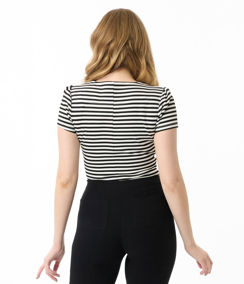 Unique Vintage Black & White Stripe Pentagon Collar Knit Top - Unique Vintage - Womens, TOPS, KNIT TOPS