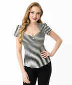 Unique Vintage Black & White Stripe Pentagon Collar Knit Top - Unique Vintage - Womens, TOPS, KNIT TOPS